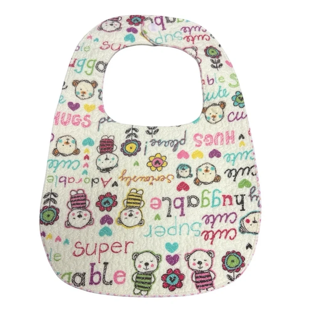 Hand Crafted Baby Bib with snap closure cotton snuggle flannel reversible